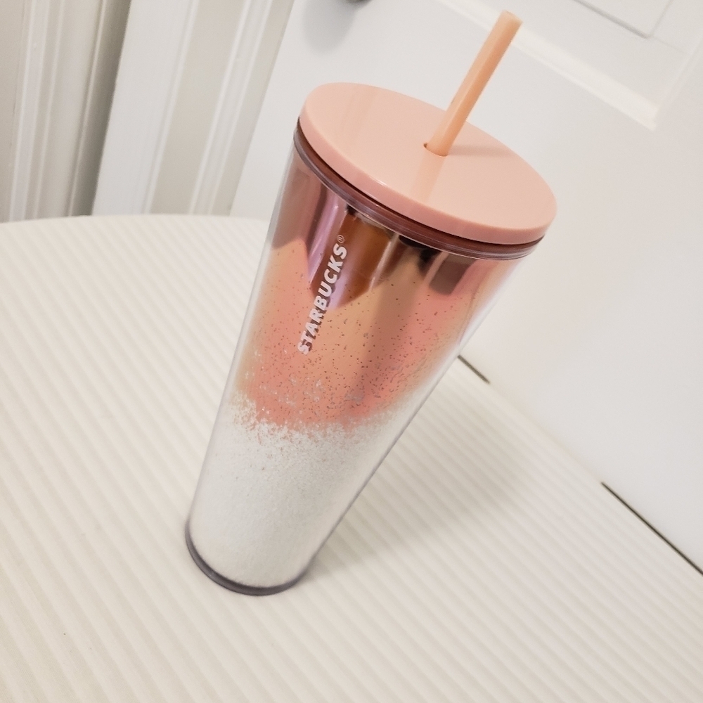 Starbucks Holiday 2019 Cascading Snow Rose Gold Pink Glitter 24 Oz T… - Picture 2 of 8